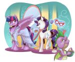  2018 blush clothing equine eyewear fangs female friendship_is_magic glasses horn male mammal my_little_pony rarity_(mlp) saturdaymorningproj spike_(mlp) twilight_sparkle_(mlp) winged_unicorn wings 