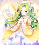  angel_wings aya_(aya_op10s) blonde_hair blush closed_mouth colored_eyelashes commentary_request curly_hair dress elona feathered_wings flower gem goddess gold_trim green_eyes green_hair hair_flower hair_ornament hands_up hat head_wings highres juliet_sleeves jure_of_healing long_hair long_sleeves multicolored_hair multiple_wings own_hands_together puffy_sleeves rose ruby_(stone) smile solo two-tone_hair very_long_hair wavy_hair white_flower white_rose white_wings wide_sleeves wings yellow_dress yellow_hat yellow_wings 