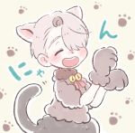  animal_ears cat_ears cat_paws cat_tail closed_eyes extra_ears gloves hair_over_one_eye male_focus open_mouth paw_gloves paw_print paws sakana_(gyogyo33) silver_hair smile solo tail viktor_nikiforov yuri!!!_on_ice 