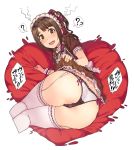  ass blush brown_eyes brown_hair commentary_request garter_belt idolmaster idolmaster_cinderella_girls idolmaster_cinderella_girls_starlight_stage long_hair lying maid_headdress on_side one_side_up open_mouth panties sajipen shimamura_uzuki skirt skirt_lift solo thighhighs underwear 