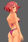  ass bare_shoulders bikini breasts highres homura_(xenoblade_2) large_breasts looking_at_viewer red_eyes red_hair shirosu short_hair simple_background solo swimsuit tan xenoblade_(series) xenoblade_2 