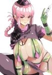  :| bikini braid breasts cleavage closed_mouth commentary_request eyebrows_visible_through_hair fate/grand_order fate_(series) florence_nightingale_(fate/grand_order) garter_straps gloves green_bikini green_gloves green_legwear hat holding holding_syringe large_breasts layered_bikini nurse_cap pink_eyes pink_hair purple_bikini revealing_clothes shirt short_sleeves single_braid sitting stethoscope swimsuit syringe thighhighs thighs torimahera trick_or_treatment 