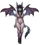  aine black_hair blue_eyes breasts female glowing glowing_eyes hair horn long_hair looking_at_viewer membranous_wings navel navel_piercing nipple_piercing nipples nude piercing simple_background solo succubus video_games warcraft white_background wings 