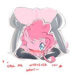  2015 blue_eyes blush clothing cold-blooded-twilight earth_pony english_text equine female feral friendship_is_magic fur hair hi_res horse legwear looking_at_viewer mammal my_little_pony one_eye_closed pink_fur pink_hair pinkie_pie_(mlp) pony pose pussy shadow simple_background smile solo stockings text white_background wink 