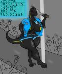  2018 anthro big_breasts big_butt breasts butt clothed clothing digital_media_(artwork) dinobust female huge_breasts humanoid hyper indoraptor jurassic_park jurassic_world nipples reptile scalie smile solo species_dinosaur thick_thighs voluptuous wide_hips 