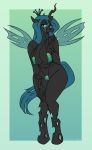  2016 anthro anthrofied bikini breasts camel_toe changeling clothing fangs female friendship_is_magic green_hair hair hasana-chan hi_res hole_(anatomy) horn insect_wings my_little_pony queen_chrysalis_(mlp) solo swimsuit wings 