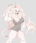  biceps big_breasts breasts clothing eyes_closed feline female flexing fluffy fluffy_hair hair leotard lion long_hair long_tail mammal mane muscular muscular_female open_mouth paperclip_(artist) ponytail smile solo thick_thighs 
