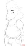  anthro boreoboros caprine clothed clothing concerned disney fan_character hi_res looking_down male mammal monochrome pack_street remmy_cormo sheep solo zootopia 