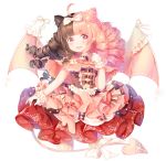  brown_hair cake commission demon_girl demon_tail demon_wings dress drill_hair food frilled_dress frills multicolored_hair original pink_eyes pink_hair tail tonowa transparent_background wings 