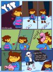  ? ambiguous_gender bone clothed clothing comic english_text eyes_closed hair human male mammal plumfsh protagonist_(undertale) sans_(undertale) skeleton slipper text undertale video_games 