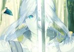  androgynous armor bedivere blue_eyes cape commentary_request contest_winner creat fate/grand_order fate_(series) grass looking_at_viewer low_twintails pixiv_fate/grand_order_contest_1 pov reflection sidelocks sword tree twintails weapon 