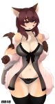  2018 blush breasts buried_frog canine cleavage clothed clothing fluffy fluffy_clothes fluffy_tail fox legwear lingerie looking_at_viewer mammal open_mouth partially_clothed pink_eyes robe sharp_teeth shy teeth thigh_gap thigh_highs wide_hips 