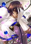  arjuna_(fate/grand_order) ball brown_eyes brown_hair commentary contest_winner covering_face dark_skin dark_skinned_male darkn2ght_(bluepeppermints) english_commentary fate/grand_order fate_(series) hair_over_one_eye highres looking_at_viewer male_focus parted_lips pixiv_fate/grand_order_contest_1 solo watermark web_address 