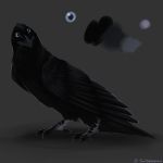  2018 avian beak bird black_beak black_feathers blue_eyes corvid digital_media_(artwork) feathers feral grey_background male raven simple_background smile solo soulsplosion standing zack_(soulsplosion) 
