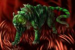  black_nose claws digital_media_(artwork) feline feral green_eyes green_stripes mammal solo soulsplosion standing stripes teeth tiger 