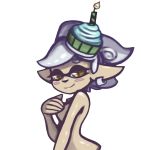  +_+ 1girl blush blush_stickers breasts candle covering_breasts cupcake earrings female fire food food_on_head from_side half-closed_eyes hand_up hotaru_(splatoon) looking_at_viewer medium_breasts nude object_on_head pointy_ears shiny shiny_skin short_hair smile solo splatoon splatoon_1 starshippizza tentacle tentacle_hair transparent_background upper_body white_hair yellow_eyes 