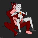  2018 anthro balls cat chest_tuft clothing crying digital_media_(artwork) dragon duo erection feline holding_(disambiguation) jimita_the_cat jtc_(artist) male male/male mammal penis precum pubes sad sex shorts signature sitting tears text tuft 