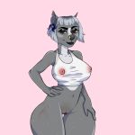  anthro canine female looking_at_viewer mammal mars.cacxtus nipple_bulge pussy smile solo thick_thighs wet wet_clothing wide_hips 