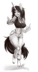  2016 amber_steel anthro cigarette clothing equine female hi_res horn mammal middle_finger monochrome sketch skuttz solo thong unicorn 
