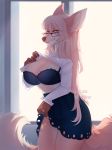  anthro avoid_posting belayalapa big_breasts big_ears breasts canine cleavage clothed clothing female fennec fox fur hair hi_res long_hair looking_at_viewer loyse mammal solo 