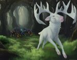  2017 albino ambiguous_gender antlers canine day detailed_background digital_media_(artwork) elf feral forest grass group hooves horn humanoid mammal outside soulsplosion standing tree 