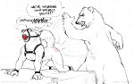  &lt;3 2018 adam_wan all_fours angry anthro ball_gag bear black_and_white blush canine drooling duo gag gagged hi_res male male/male mammal monochrome nude polar_bear saliva spank_marks spanking wolf 