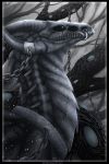  2017 ambiguous_gender blue_eyes digital_media_(artwork) dragon feral greyscale horn monochrome solo soulsplosion 