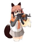  absurdres animal_ears black_hair bow bowtie cowboy_shot elbow_gloves eyebrows_visible_through_hair fox_ears fox_tail gloves gradient_hair gun highres kemono_friends long_hair multicolored_hair necktie omnisucker pleated_skirt pm_md_63/65 red_fox_(kemono_friends) red_hair short_sleeves skirt solo tail weapon 