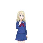  :d artist_request ayase_arisa bangs blonde_hair blue_eyes blue_serafuku blue_shirt blue_skirt blush hair_ornament hairclip long_hair long_sleeves looking_at_viewer love_live! love_live!_school_idol_festival love_live!_school_idol_project neckerchief official_art open_mouth parted_bangs pleated_skirt red_neckwear school_uniform serafuku shirt skirt smile solo 