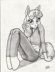  anthro bedroom_eyes bhawk clothing equine female friendship_is_magic half-closed_eyes horn looking_at_viewer mammal monochrome my_little_pony pose safe seductive sitting solo sweetie_belle_(mlp) unicorn 