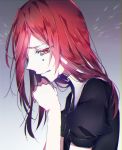  androgynous colored_eyelashes commentary_request crying crying_with_eyes_open gem_uniform_(houseki_no_kuni) highres houseki_no_kuni long_hair looking_at_viewer mercury necktie red_eyes red_hair sad sasami_(n0727n) shinsha_(houseki_no_kuni) solo tears upper_body 