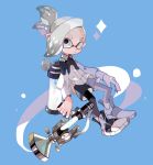  amakusa_(hidorozoa) black_eyes closed_mouth domino_mask finger_on_trigger grey_eyes grey_hair gun holding holding_gun holding_weapon inkling long_sleeves looking_at_viewer male_focus mask paint_gun ponytail shoes shorts solo splatoon_(series) splatoon_2 sploosh-o-matic_(splatoon) weapon white_footwear 