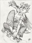  anthro bhawk clothing equine female friendship_is_magic mammal monochrome my_little_pony pegasus scootaloo_(mlp) skateboard solo wings 