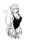  anthro breasts clothed clothing feline female greyscale looking_at_viewer mammal monochrome neylatl pants_down partially_clothed smile solo standing wide_hips 