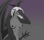  2018 anthro breasts digital_media_(artwork) dragon female hair horn invalid_tag looking_at_viewer nipples nude scales scratch_gryph_(artist) simple_background solo wings 