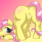  &lt;3 &lt;3_censor 2015 anus ass_up box_xod butt censored equine eyelashes female feral fluttershy_(mlp) friendship_is_magic gradient_background looking_back low_res mammal my_little_pony open_mouth pegasus pink_background presenting presenting_hindquarters pussy simple_background solo wings yellow_background 