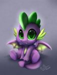  2018 absurd_res ambiguous_gender anthro cute_fangs digital_media_(artwork) dragon friendship_is_magic green_eyes grey_background hi_res membranous_wings my_little_pony pridark simple_background solo spike_(mlp) spread_wings wings young 