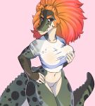  alligator anthro breasts clothing crocodilian featureless_crotch female looking_at_viewer mars.cacxtus reptile scalie shirt solo standing thick_thighs wet_shirt wide_hips 