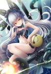 :p ass azur_lane bangs bare_arms bare_shoulders black_panties breasts closed_mouth commentary_request dutch_angle eyebrows_visible_through_hair hair_between_eyes head_tilt highres long_hair looking_at_viewer navel observer_alpha_(azur_lane) panties renka_(cloudsaikou) silver_hair siren_(azur_lane) sitting small_breasts smile solo tentacles tongue tongue_out underwear very_long_hair yellow_eyes 
