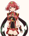  breasts earrings eyebrows_visible_through_hair hair_ornament hand_on_own_chest homura_(xenoblade_2) jewelry large_breasts madanai_(morisumeshi) red_eyes red_hair short_hair smile xenoblade_(series) xenoblade_2 