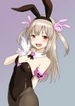  animal_ears arm_behind_back bare_shoulders black_leotard blush breasts brown_legwear bunny_ears bunny_girl bunnysuit commentary_request covered_navel detached_collar eyebrows_visible_through_hair fake_animal_ears fang gloves hairband leotard light_brown_hair long_hair looking_at_viewer natori_sana open_mouth pantyhose red_eyes sana_channel solo strapless strapless_leotard two_side_up virtual_youtuber white_gloves zaxwu 