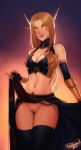  blood_elf breasts cleavage clothed clothing elf female hair humanoid legwear long_hair looking_at_viewer mammal not_furry personalami pointy_ears presenting presenting_pussy pussy solo thigh_highs video_games warcraft 