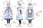  animal_ears bell belt black_legwear bow braid bunny_ears bunny_tail carrot_hair_ornament coat color_guide commentary_request dress food_themed_hair_ornament fur-trimmed_sleeves fur_trim hair_ornament hairclip highres jingle_bell mana_(tsurubeji) multiple_views original pantyhose partially_translated paw_boots pom_pom_(clothes) red_bow red_eyes short_hair smile tail translation_request white_footwear white_hair winter_clothes winter_coat 