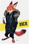  anthro canine clothed clothing disney fox fur green_eyes male mammal nick_wilde police_uniform simple_background uniform yasiplay zootopia 