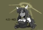  1girl alice_(bendy_and_the_ink_machine) bendy_and_the_ink_machine black_hair black_lips breasts halo horns lipstick long_hair 
