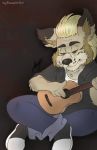  2018 anthro clothed clothing digital_drawing_(artwork) digital_media_(artwork) feline fur guitar hair half-closed_eyes hi_res inner_ear_fluff lynx male mammal musical_instrument nightmonster123 patt_(waver-ring) playing_guitar playing_music simple_background sitting solo 