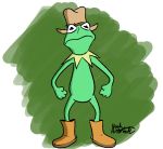  2017 amphibian boots clothing digital_media_(artwork) featureless_crotch footwear frog frown full-length_portrait hat kermit_the_frog looking_at_viewer muppets noah_the_cartoonist portrait pose solo standing 