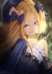  :d abigail_williams_(fate/grand_order) bangs black_bow black_dress black_footwear black_hat blonde_hair bloomers bow bug butterfly commentary_request dress fate/grand_order fate_(series) hair_bow hat insect lantern long_hair long_sleeves looking_at_viewer looking_back mary_janes open_mouth orange_bow parted_bangs polka_dot polka_dot_bow purple_eyes round_teeth shoes sitting sleeves_past_fingers sleeves_past_wrists smile solo teeth tyone underwear upper_teeth very_long_hair white_bloomers 