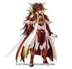  armor brown_eyes brown_hair fire_emblem fire_emblem_heroes fire_emblem_if gloves kita_senri long_coat long_hair male_focus mask official_art pants raijintou_(sword) red_armor ryouma_(fire_emblem_if) simple_background solo spiked_hair very_long_hair weapon white_background white_coat white_pants 