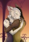  2018 ambiguous_gender anthro ascar_angainor brown_fur brown_hair clothed clothing duo eyes_closed fur hair hi_res hug mammal rodent signature sunset white_fur white_hair 